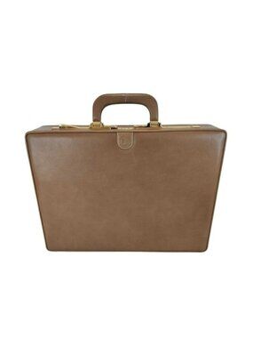 Loewe Attache Case Brown Leather Handbag Business Bag Gold